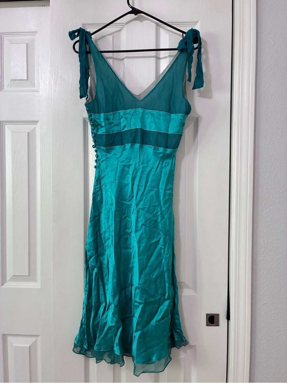 BCBG Max Azria Emerald green Satin Chiffon Dress | Size 6 | Y2K - Picture 3 of 8
